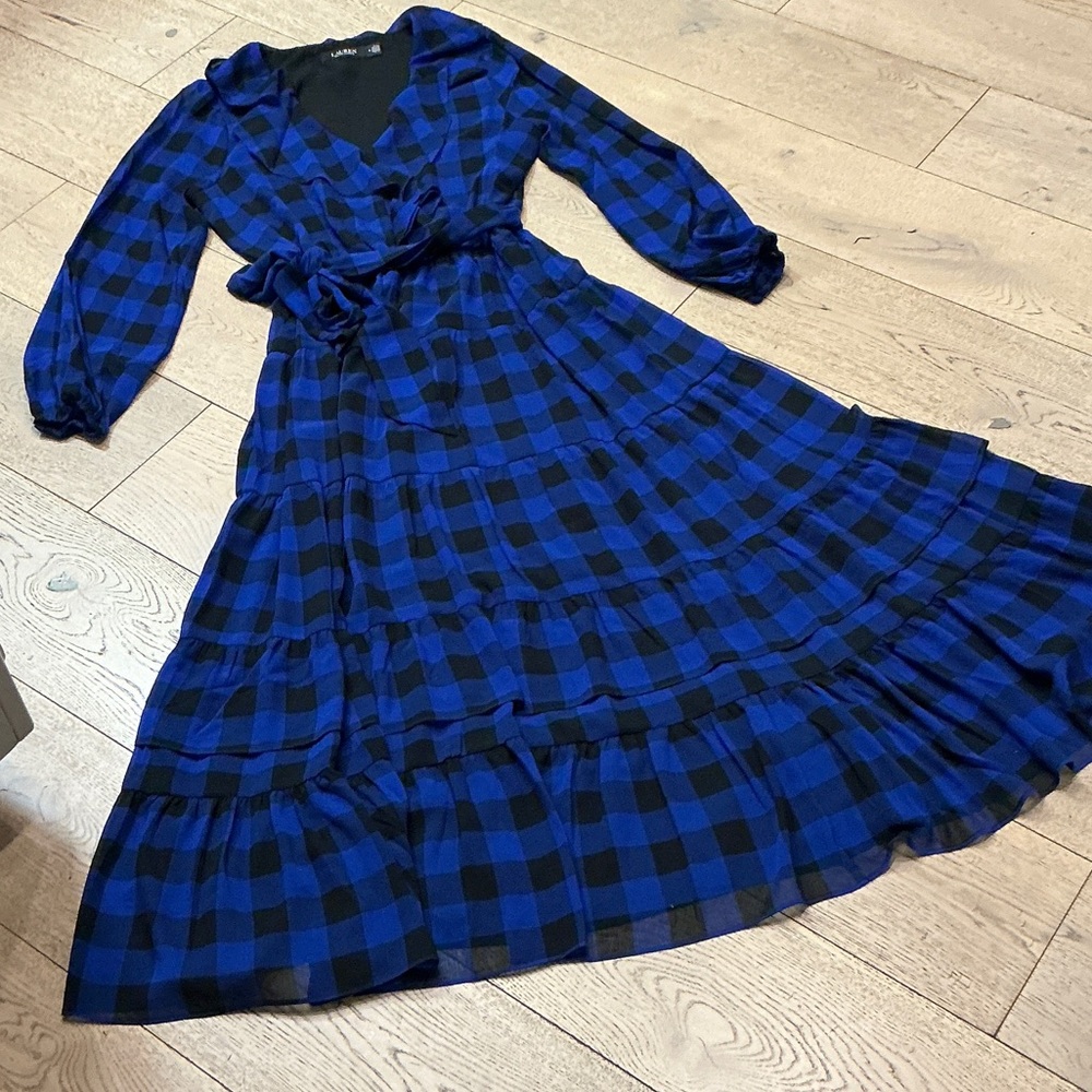 Woman’s Lauren Ralph Lauren blue/black  gingham prairie dress. Size 6. Like new!